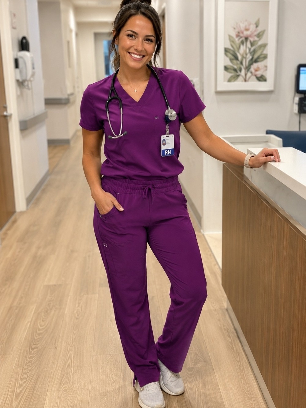 Landau Petite Small Sugar Plum Scrub Pants